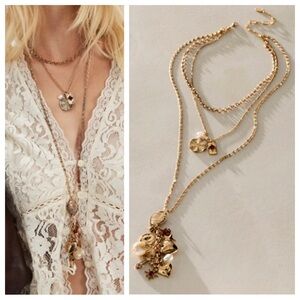 Free People Luelle Layer Necklace in Gold/Burgundy | NWT